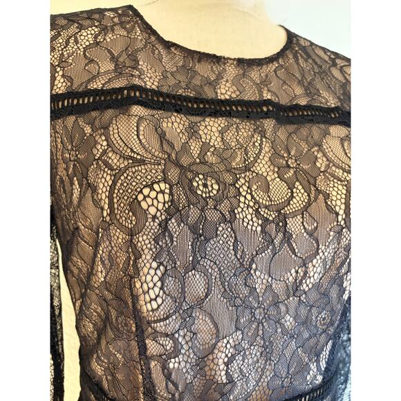 CECE Black Lace Nude Lined Dress | Romantic Gothic Cocktail Wedding | SIZE 6 - Picture 5 of 8